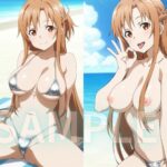 SAOプライベートビーチで野外露出おま○こ弄り こんなの射精不可避w
