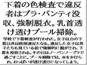 下着の色検査で違反者はブラ・パンティ没収、強●脱衣。乳首透け透けプール掃除。 こんなの射精不可避w