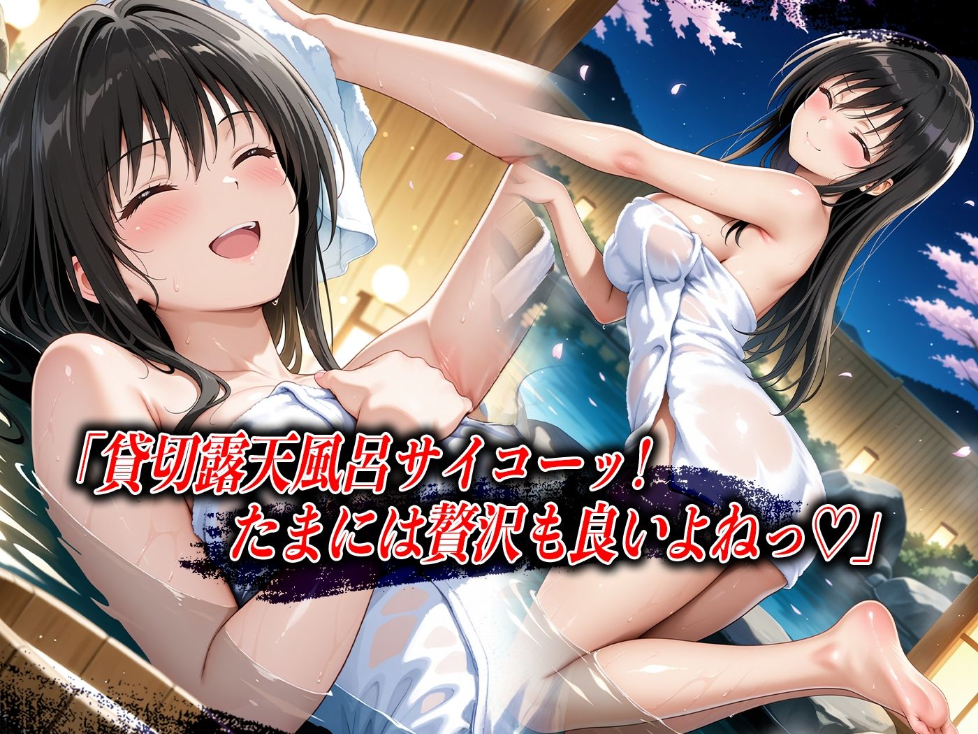 【4Kイラスト】心堕浸食_露天風呂が混浴なのを知らずにリラックスしていた古●川唯 こんなの射精不可避w
